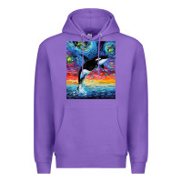 Purple Orca Killer Whale Starry Night Colorful Ocean Art By Aja Premium Hoodie - trangStudio