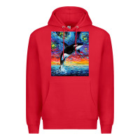 Red Orca Killer Whale Starry Night Colorful Ocean Art By Aja Premium Hoodie - trangStudio