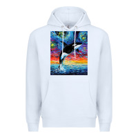 White Orca Killer Whale Starry Night Colorful Ocean Art By Aja Premium Hoodie - trangStudio