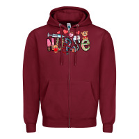 Burgundy Nurse Valentines Day Zipper Hoodie - CowhideDigitalArt
