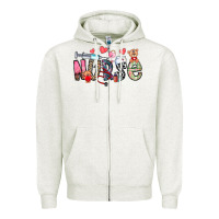 Oatmeal Heather Nurse Valentines Day Zipper Hoodie - CowhideDigitalArt