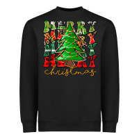 Black Merry Christmas Tree Heavyweight Sweatshirt - CowhideDigitalArt