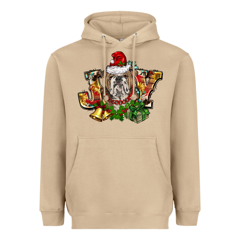 Christmas Joy English Bulldog Heavyweight Hoodie by BarkalooDesign | Teevron