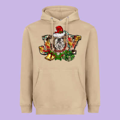 Christmas Joy English Bulldog Heavyweight Hoodie Designed By Barkaloodesign