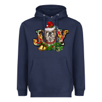 Navy Christmas joy english bulldog Heavyweight Hoodie - BarkalooDesign