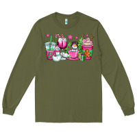Army Green pink christmas snowman coffee cups Long Sleeve Tee - OliviaCreatesArt