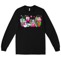 Black pink christmas snowman coffee cups Long Sleeve Tee - OliviaCreatesArt