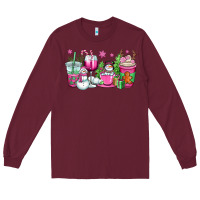 Burgundy pink christmas snowman coffee cups Long Sleeve Tee - OliviaCreatesArt