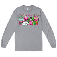 Heather Grey pink christmas snowman coffee cups Long Sleeve Tee - OliviaCreatesArt