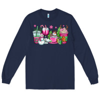 Navy pink christmas snowman coffee cups Long Sleeve Tee - OliviaCreatesArt