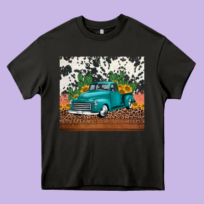 Western Farm Truck Cactus And Sunflowers Heavy Core Tee Designed By Jasminsmagicworld