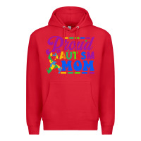 Red Proud Autism Mom Premium Hoodie - CowhideDigitalArt