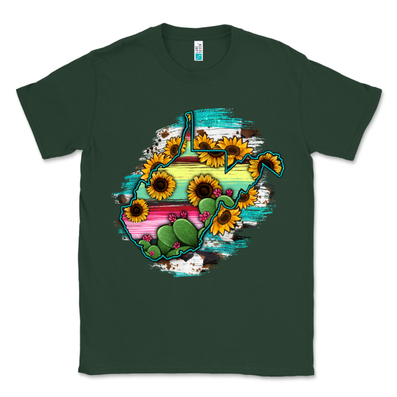 West Virginia Map Sunflower Cactus Serape Classic Tee by RanaPortraitStore | Teevron