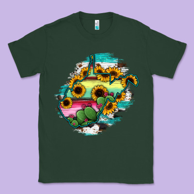 West Virginia Map Sunflower Cactus Serape Classic Tee Designed By Ranaportraitstore