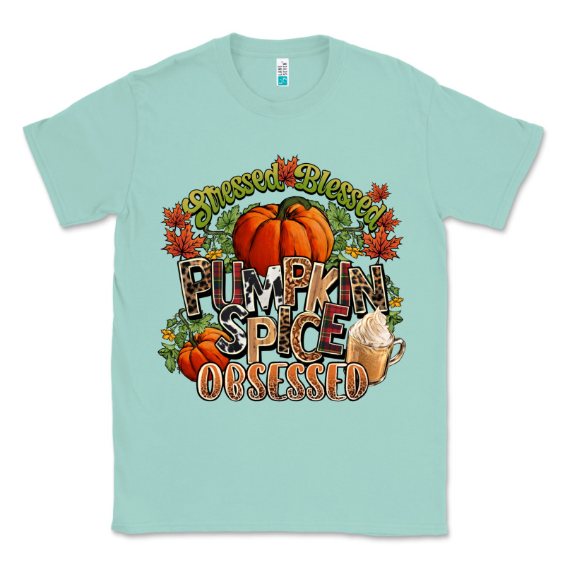 Stressed Blessed Pumpkin Spice Obsessed Fall Classic Tee by NancyCooperArtShop | Teevron