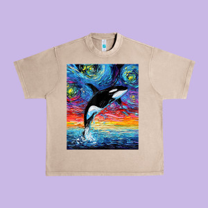 Orca Killer Whale Starry Night Colorful Ocean Art By Aja Urban Heavy Tee Designed By Trangstudio