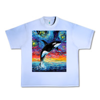 Grape Ice Orca Killer Whale Starry Night Colorful Ocean Art By Aja Urban Heavy Tee - trangStudio