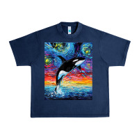 Navy Orca Killer Whale Starry Night Colorful Ocean Art By Aja Urban Heavy Tee - trangStudio