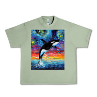 Oil Green Orca Killer Whale Starry Night Colorful Ocean Art By Aja Urban Heavy Tee - trangStudio
