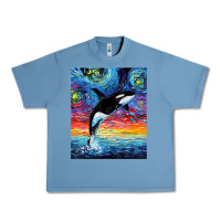 Pebble Blue Orca Killer Whale Starry Night Colorful Ocean Art By Aja Urban Heavy Tee - trangStudio