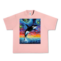 Salmon Orca Killer Whale Starry Night Colorful Ocean Art By Aja Urban Heavy Tee - trangStudio