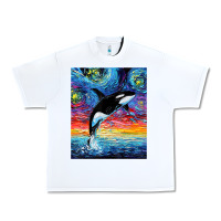 White Orca Killer Whale Starry Night Colorful Ocean Art By Aja Urban Heavy Tee - trangStudio