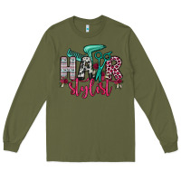 Army Green hair stylist Long Sleeve Tee - OliviaCreatesArt