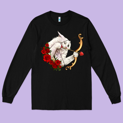 Cupid Cat Long Sleeve Tee Designed By Oliviacreatesart