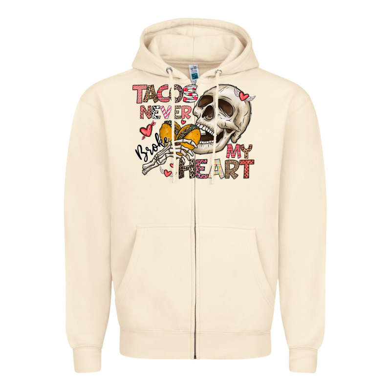 Tacos Never Broke My Heart Zipper Hoodie by CowhideDigitalArt | Teevron