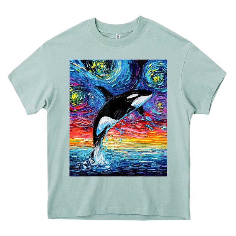 Orca Killer Whale Starry Night Colorful Ocean Art By Aja Heavy Core Tee by trangStudio | Teevron