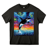 Asphalt Orca Killer Whale Starry Night Colorful Ocean Art By Aja Heavy Core Tee - trangStudio