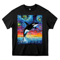 Black Orca Killer Whale Starry Night Colorful Ocean Art By Aja Heavy Core Tee - trangStudio