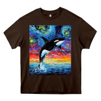 Chocolate Brown Orca Killer Whale Starry Night Colorful Ocean Art By Aja Heavy Core Tee - trangStudio