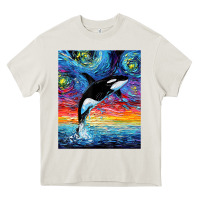 Cream Orca Killer Whale Starry Night Colorful Ocean Art By Aja Heavy Core Tee - trangStudio
