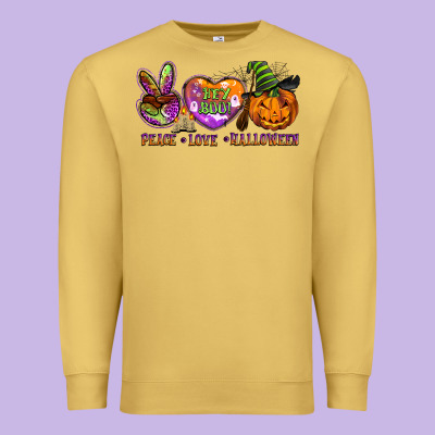 Peace Love Halloween Premium Sweatshirt Designed By Barkaloodesign