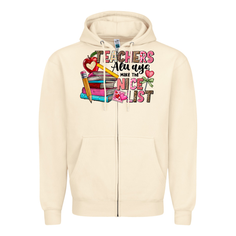 Teachers Always Make The Nice List Zipper Hoodie by CowhideDigitalArt | Teevron