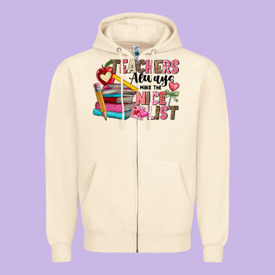 Teachers Always Make The Nice List Zipper Hoodie Designed By Cowhidedigitalart