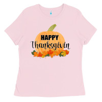 Bubblegum Pink Happy Thanksgiving Ladies Tee - Bettercallsaul