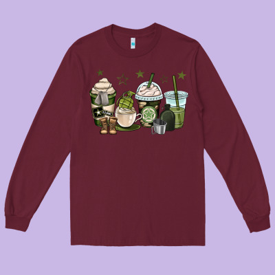 Us Army Coffee Cups Long Sleeve Tee Designed By Oliviacreatesart