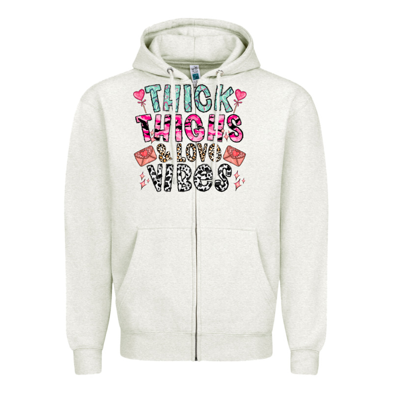 Thick Thighs And Love Vibes Zipper Hoodie by CowhideDigitalArt | Teevron