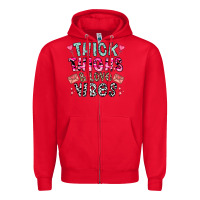 Red Thick Thighs And Love Vibes Zipper Hoodie - CowhideDigitalArt