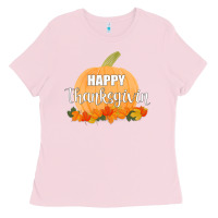 Bubblegum Pink Happy Thanksgiving Ladies Tee - Bettercallsaul