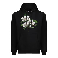 Black Magnolia Flower Illustration Premium Hoodie - LillyAllenDesigns