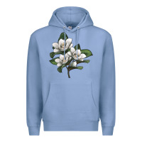 Colony Blue Magnolia Flower Illustration Premium Hoodie - LillyAllenDesigns