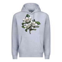 Heather Grey Magnolia Flower Illustration Premium Hoodie - LillyAllenDesigns