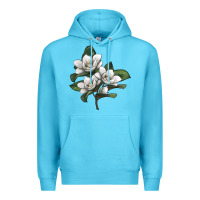 Ocean Blue Magnolia Flower Illustration Premium Hoodie - LillyAllenDesigns