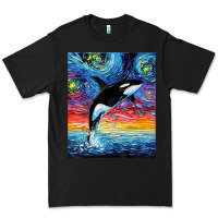 Black Orca Killer Whale Starry Night Colorful Ocean Art By Aja Premium Tee - trangStudio