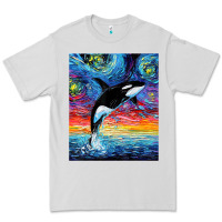 Dove Grey Orca Killer Whale Starry Night Colorful Ocean Art By Aja Premium Tee - trangStudio