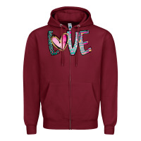 Burgundy Valentine Love Zipper Hoodie - CowhideDigitalArt
