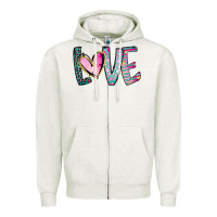 Oatmeal Heather Valentine Love Zipper Hoodie - CowhideDigitalArt